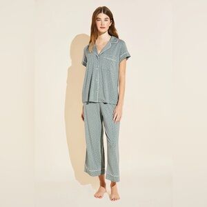 Eberjey Gisele TENCEL Modal Short Sleeve Cropped PJ Set Green Artisan Trace